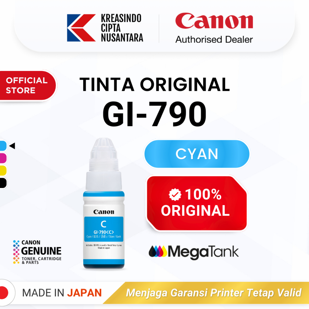 100% ORIGINAL Tinta Canon GI 790 Cyan - Printer G1010 G2010 G3010 G4010 - Tinta Asli