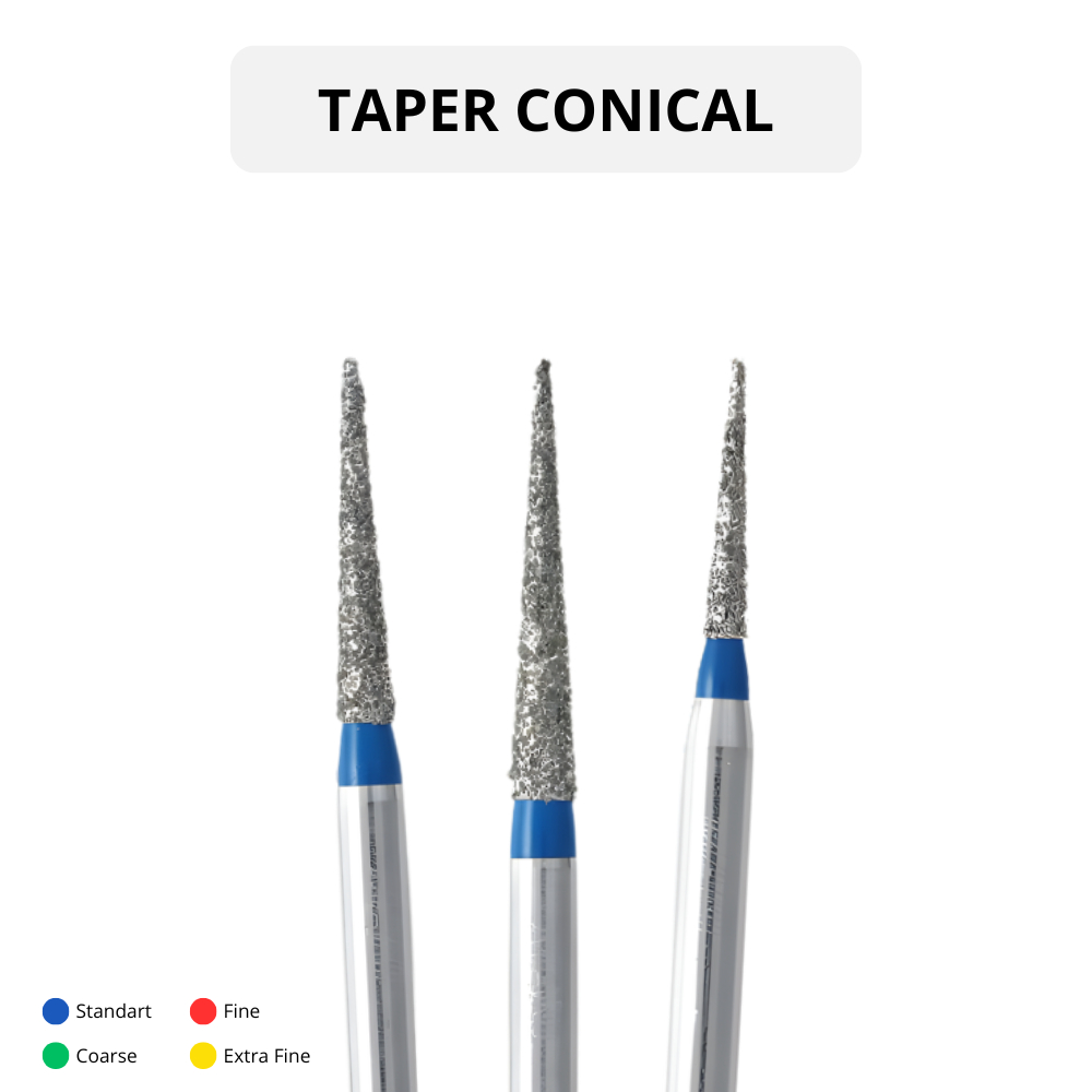 Dental Diamond Bur Taper Conical End High Speed / Bur Preparasi Gigi Highspeed