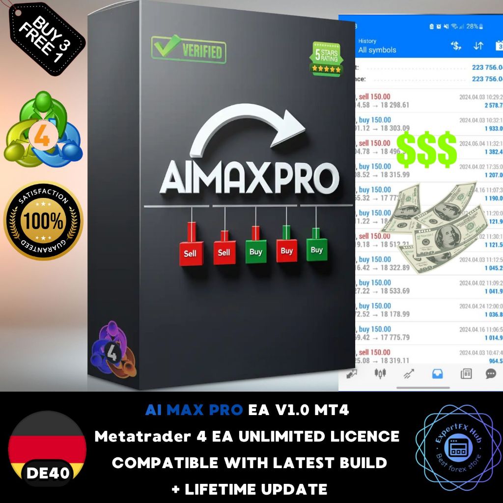 v1.0 AI Max Pro EA Metatrader 4 Expert Advisor ftmo prop firm challenge scalping trading bot unlimit