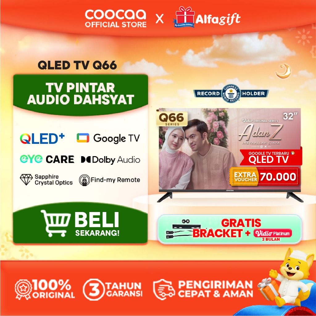 TERBARU COOCAA TV 32 inch Q66 - 2K QLED - Google TV - Sapphire Crystal Optics - HDR10/HLG - Eye Care
