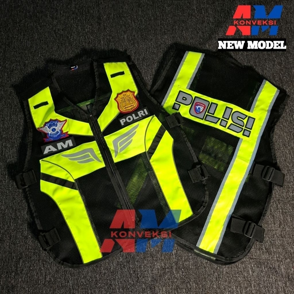 rompi logo polisi warnaa hitam hijau