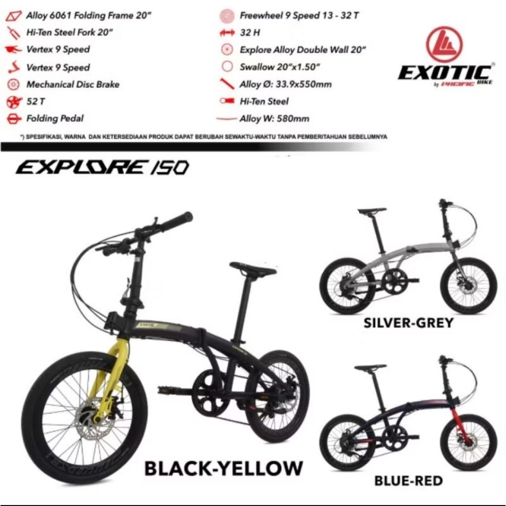 sepeda lipat explore 150 ukuran 20 inch alloy EXOTIC folding bike