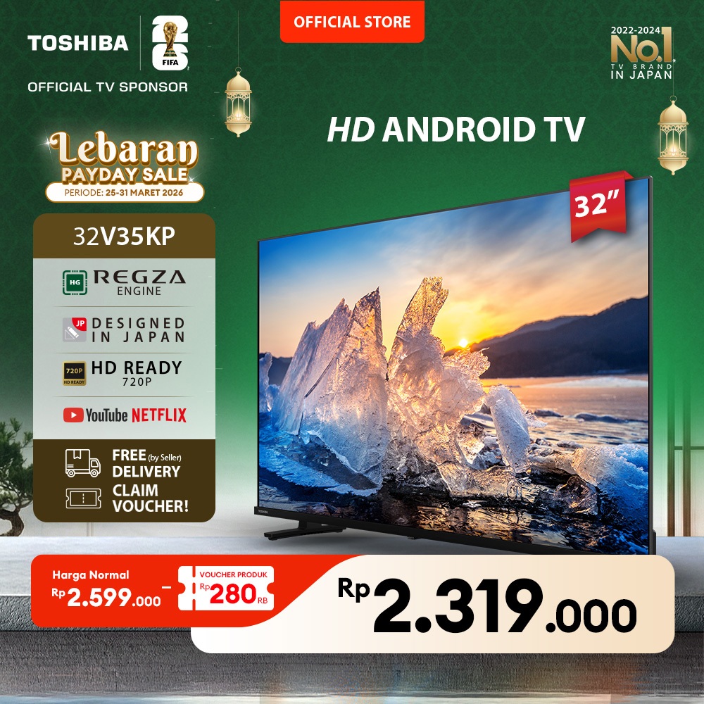 Toshiba TV 32" HD Android TV - Google Assistant Netflix Disney+ Youtube Dolby Audio Wifi Bluetooth H