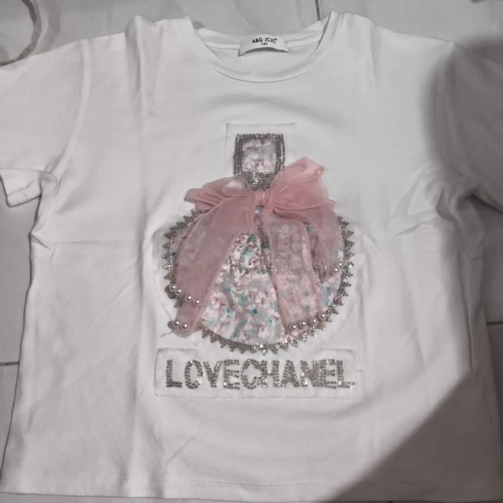 kaos baju putih manik manik anak cewe cewek wanita perempuan kondisi masih bagus preloved prelove be