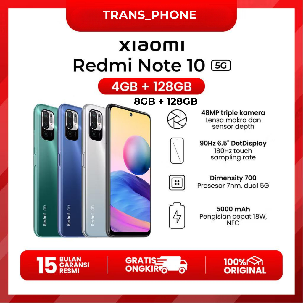 Xiaomi Redmi Note 10 5G 4/128GB + 8/128GB GARANSI RESMI