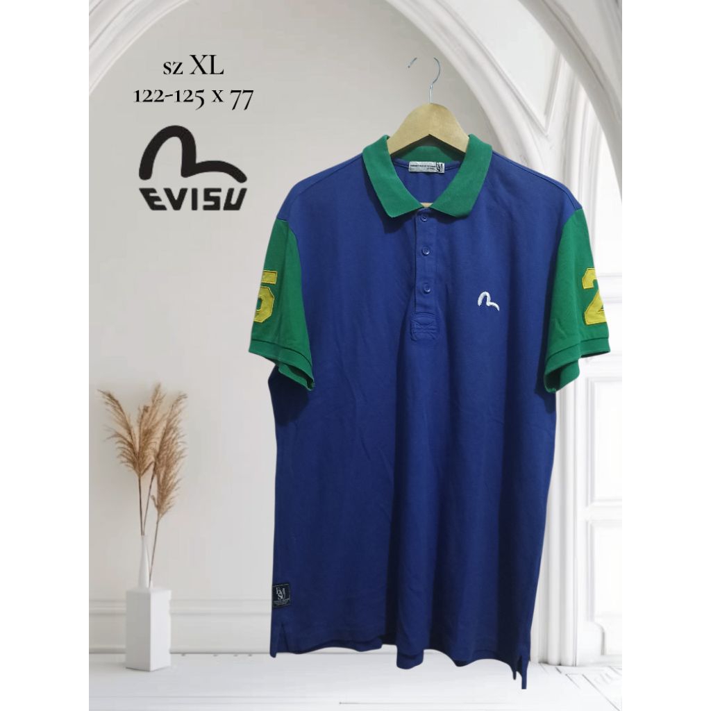 kaos polo shirt evisu biru hijau sz XL
