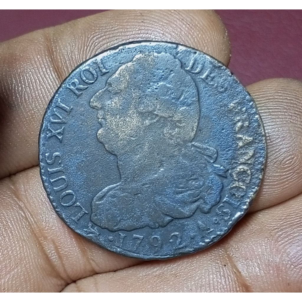 Koin Perancis 2 Sols Louis XVI 1792 A Rare