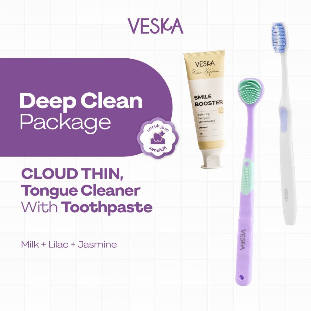 Veska by LEKA - Bundle Deep Clean (Jasmine) - Sikat Gigi Jepang, Pembersih Lidah, Odol, Obat Kumur, 