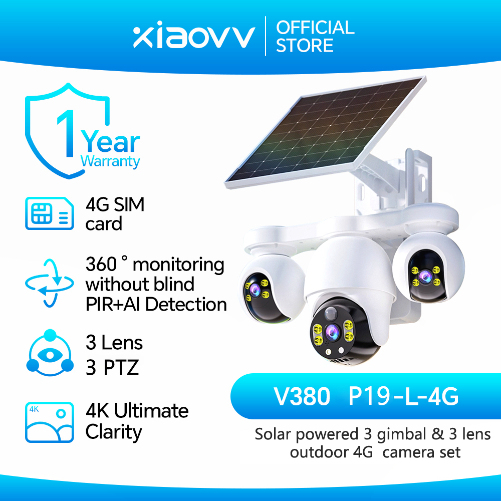 V380 PRO CCTV Solar Surya Kamera CCTV 4G Solar 3 Lensa 360° Waterproof IP66 HD Night Vision  CCTV So