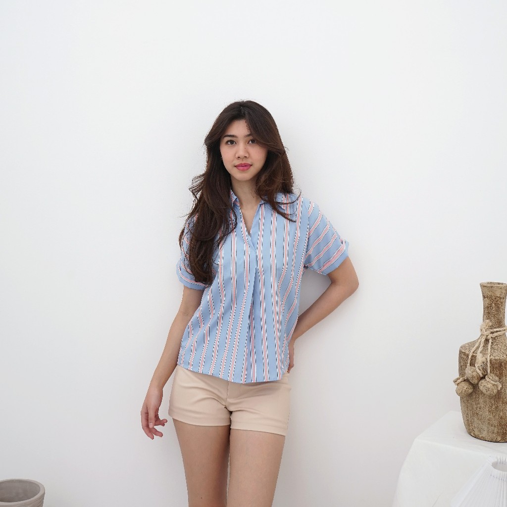Nuboutique - Fella Stripe Top - Blouse Atasan Katun Simple Basic Casual Motif Garis Salur