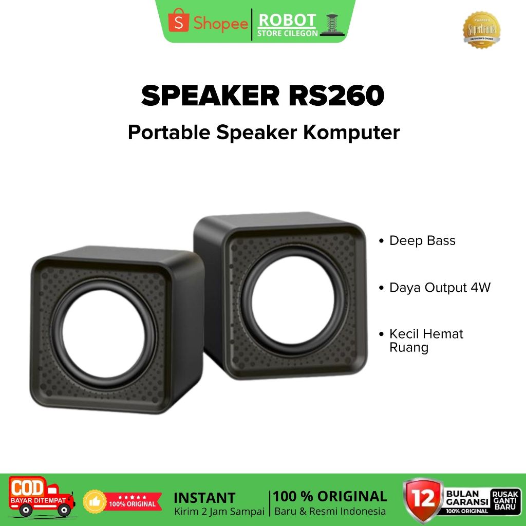 ROBOT Speaker Komputer Stereo USB Desain Kecil Suara Bass Ukuran Ringkas Untuk Desktop atau Laptop -