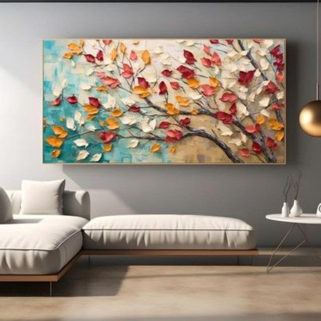 lukisan dinding aesthetic bunga bertexture timbul hiasan dinding aesthetic –lukisan siap pajang