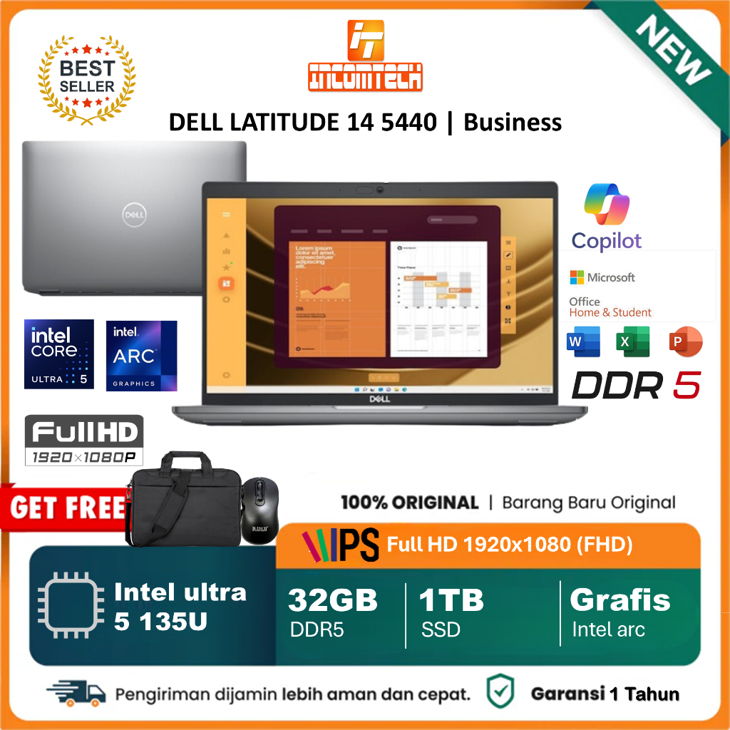 Laptop Dell Latitude 14 5450 Intel Ultra 5 135U Ram 32GB DDR5 FHD IPS 1TB SSD Windows 11 Grey