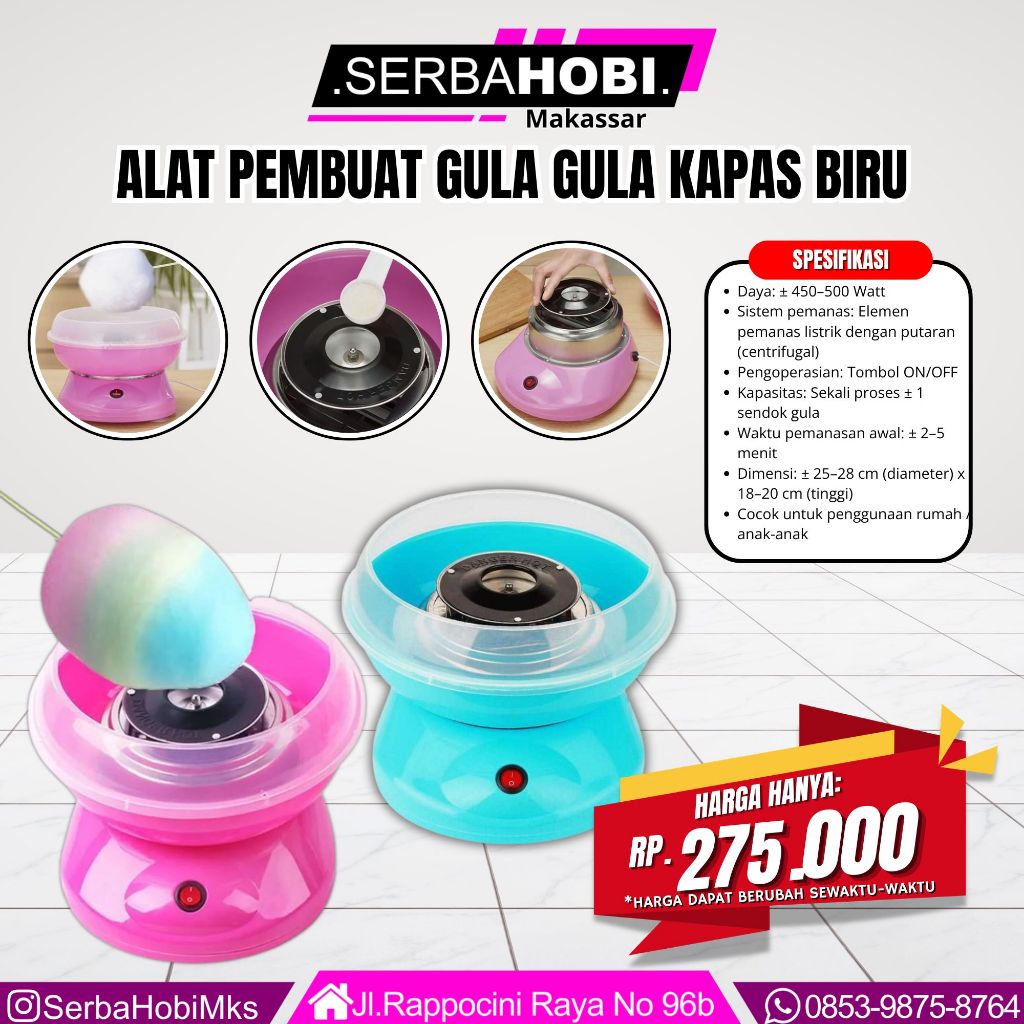 Mesin Alat Pembuat Permen Kapas Gulali Kembang Gula kapas Cotton Candy Machine - Biru