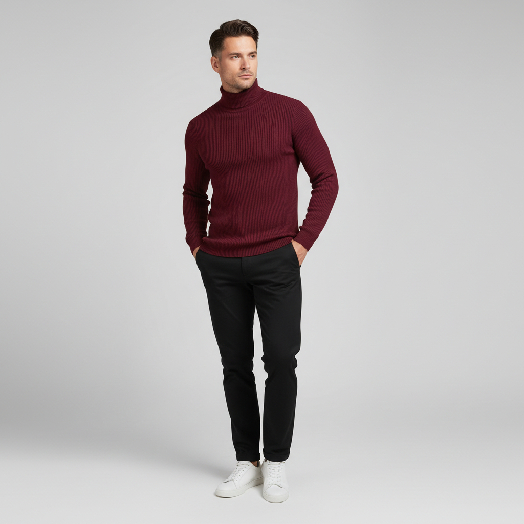 Baju Hangat Pria Turtleneck - Kaos Kerah Tinggi Pria Rajut Tebal Kuliah