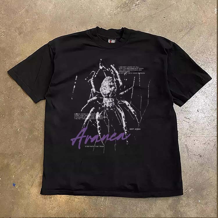 JJ.STORE Kaos Y2K Desain Vintage Laba-Laba & Teks Ungu Lengan pendek baju atasan wanita terbaru keki