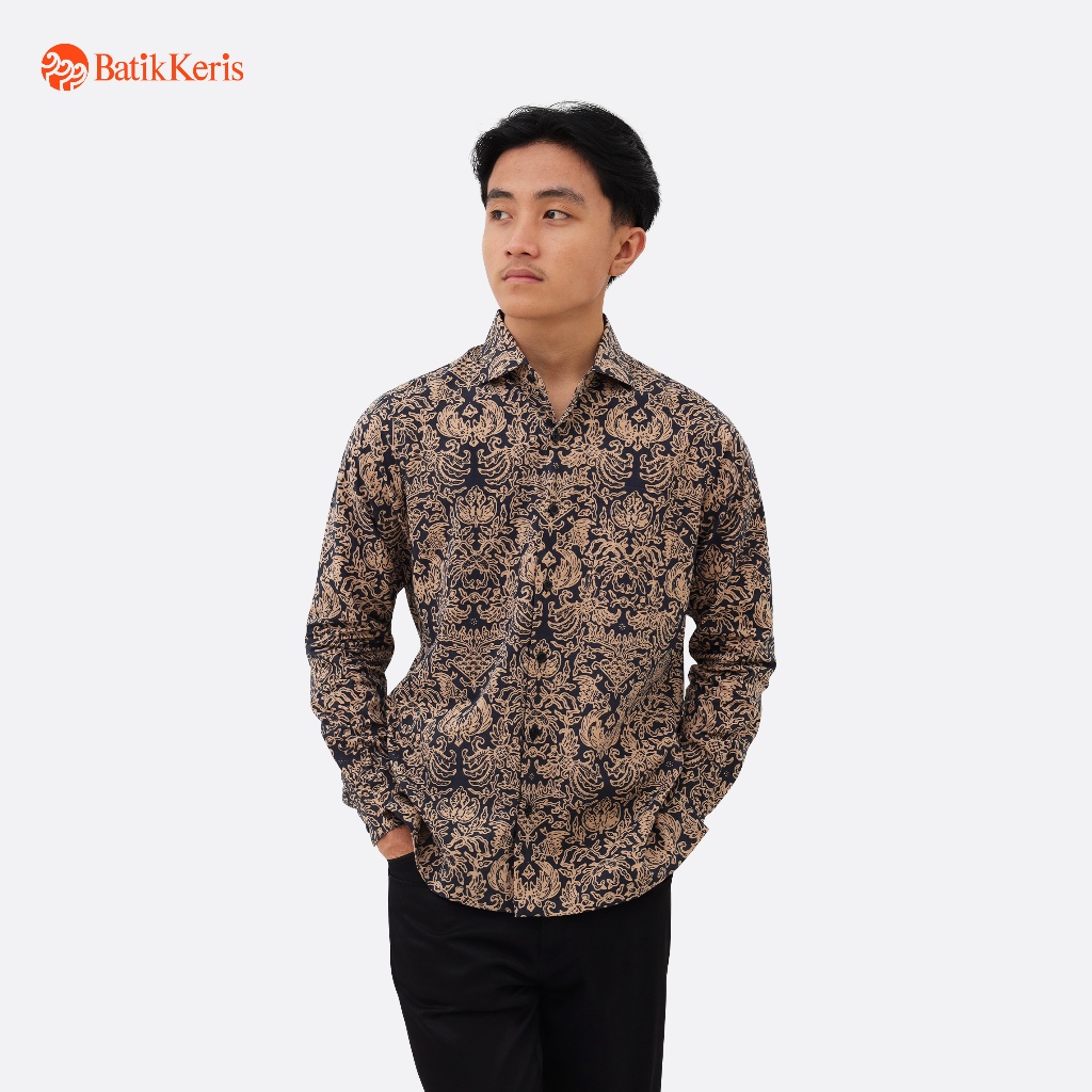 Batik Keris Kemeja Batik Cap Slimfit Lengan Panjang Motif Klenting Kuning-SLN – Grey