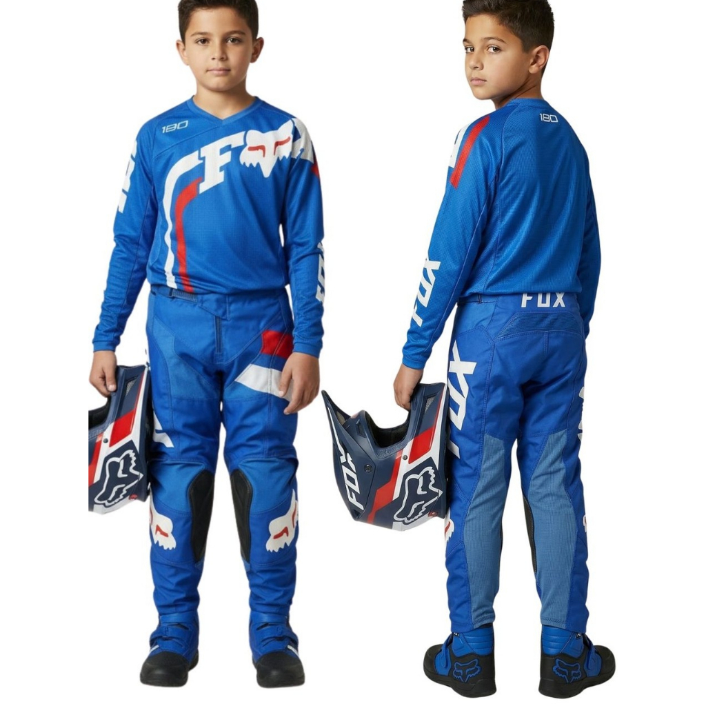 Baju Motor Cross Anak Set Fox 180 Cota Biru Jersey Pant Trail Junior Blue