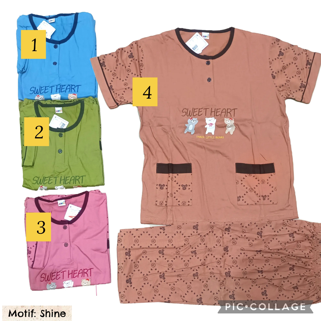 ASLI  BABY DOLL AMRO ori label putih celana pendek 3/4 dewasa baju tidur L XL babydoll bebidol setel