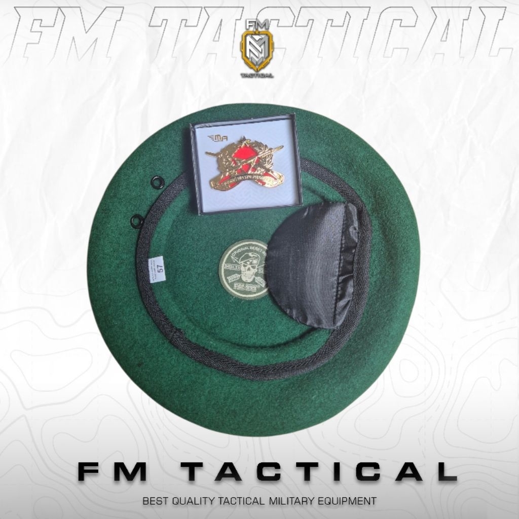Baret Tengkorak infanteri premium plus emblem exclusive/Baret hijau premium