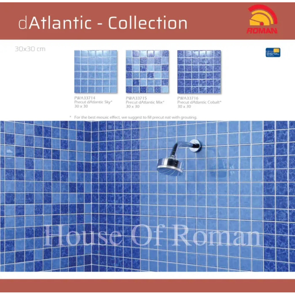 Roman Keramik Kolam Renang Precut dAtlantic Sky/Keramik Kolam Renang Biru 30x30/Keramik Kolam Renang