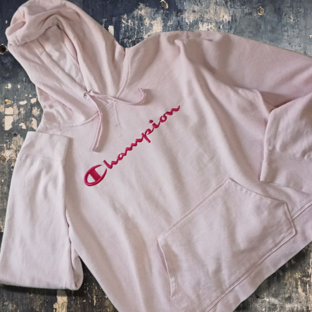 Hoodie Champion Original Big Logo Bordir Halus Lembut