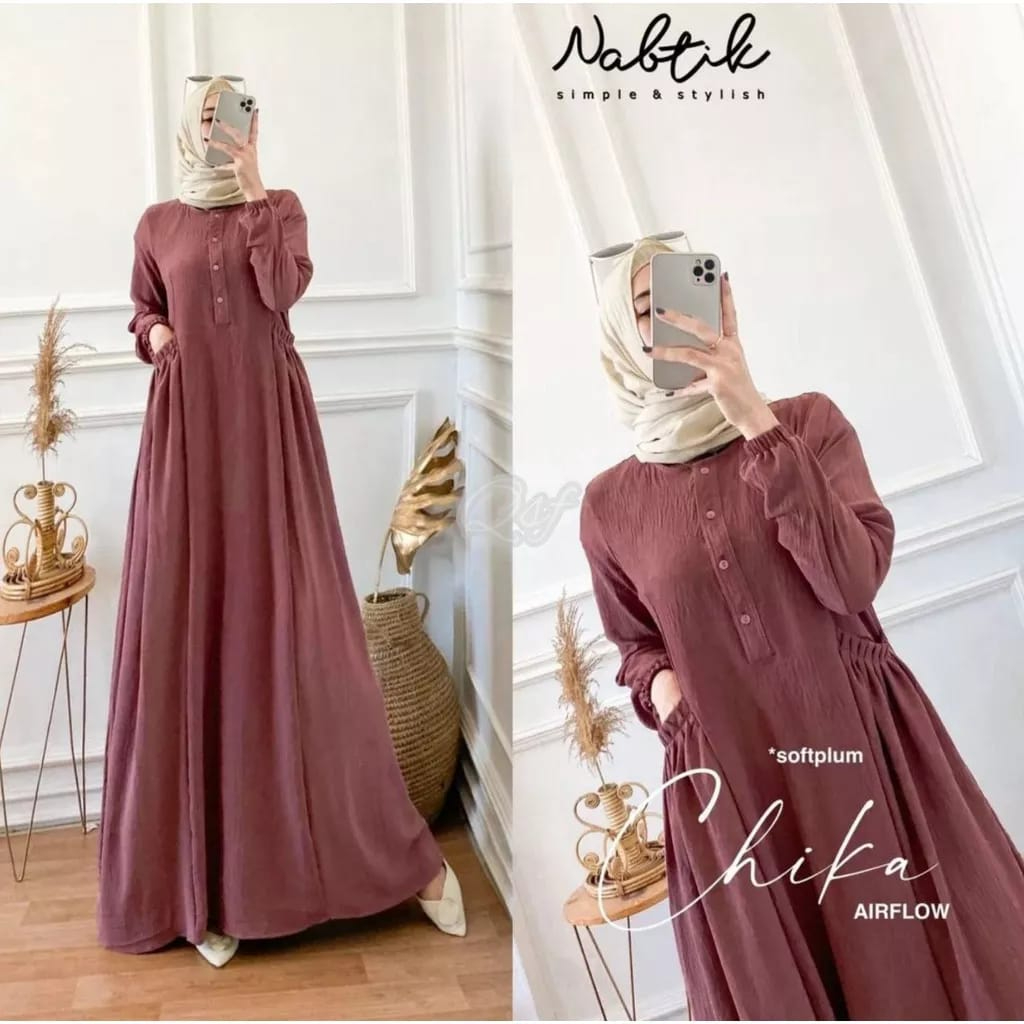 Dress Crinkle/Gamis chika Crinkle Premium/Gamis Polos Kekinian