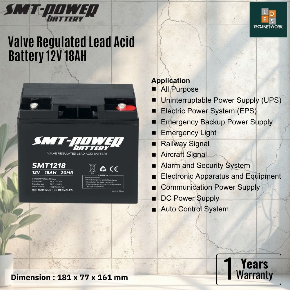 SMT Power Baterai VRLA SMT1218 12V 18AH