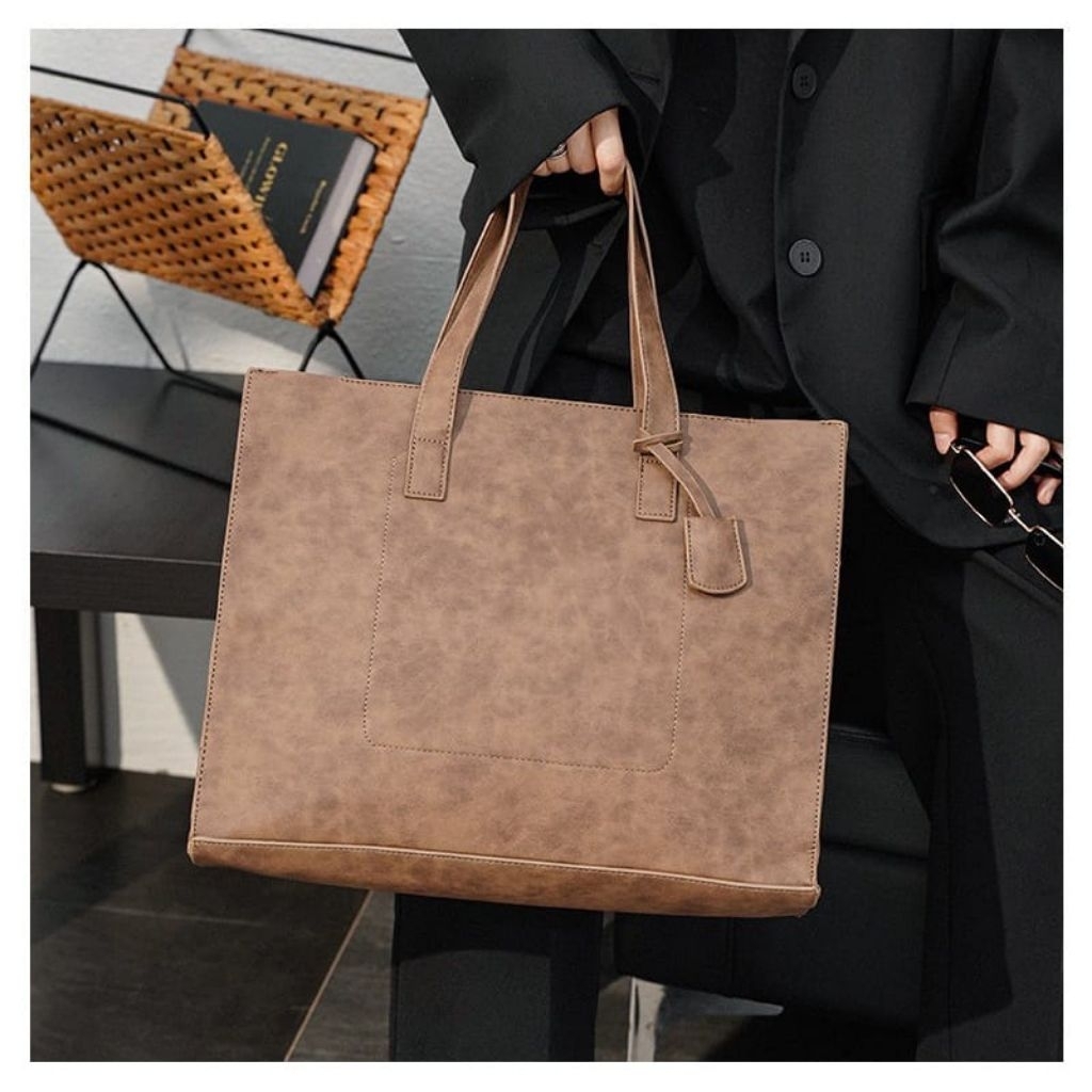 TOTE BAG TAS SELEMPANG KULIT TAS KERJA PRIA VOSCA KHAKI