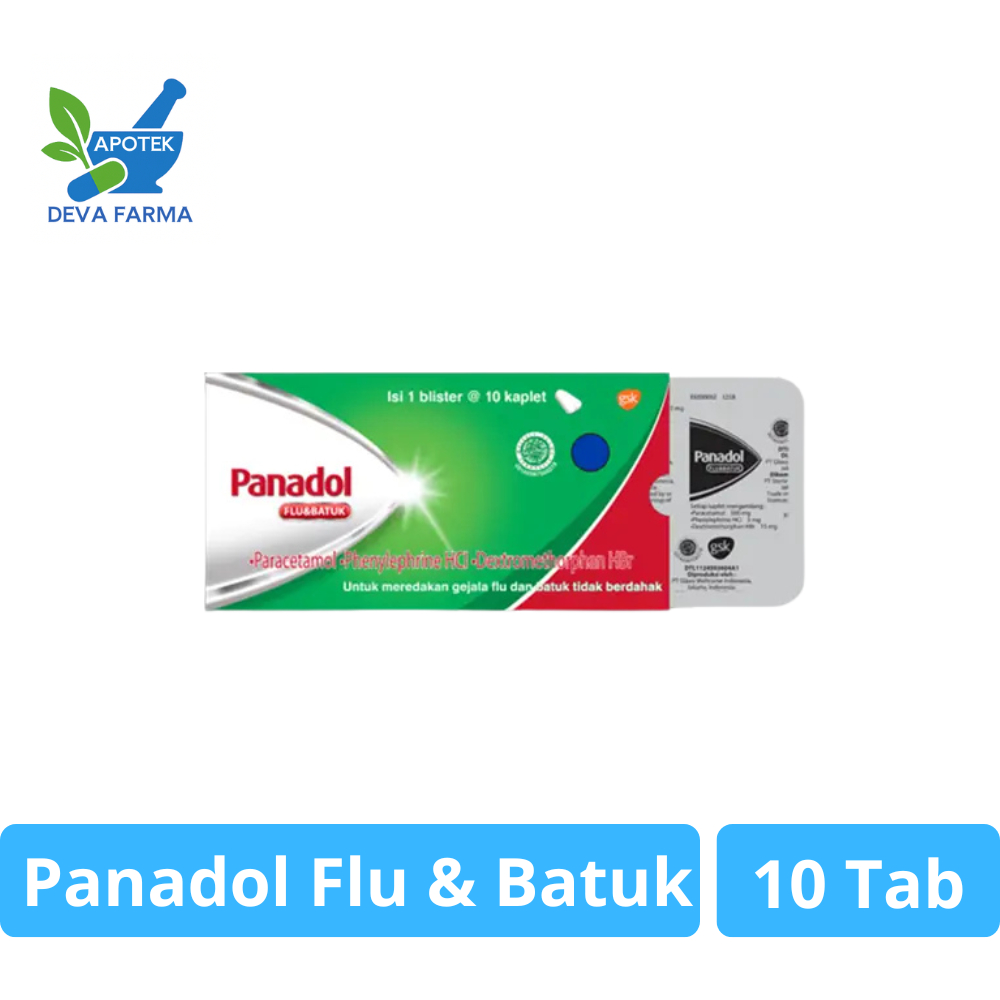 Panadol Hijau Flu & Batuk 10 Tablet per STRIP Obat Flu + Batuk Kering (Cold & Flu)