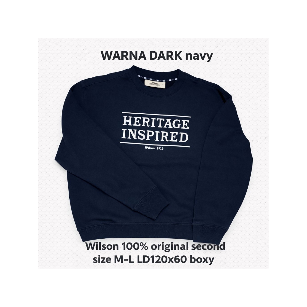 sweater crewneck Wilson Original 100% second. Dark Navy size M-L. LIKE NEW bahan baby Terry tebal en