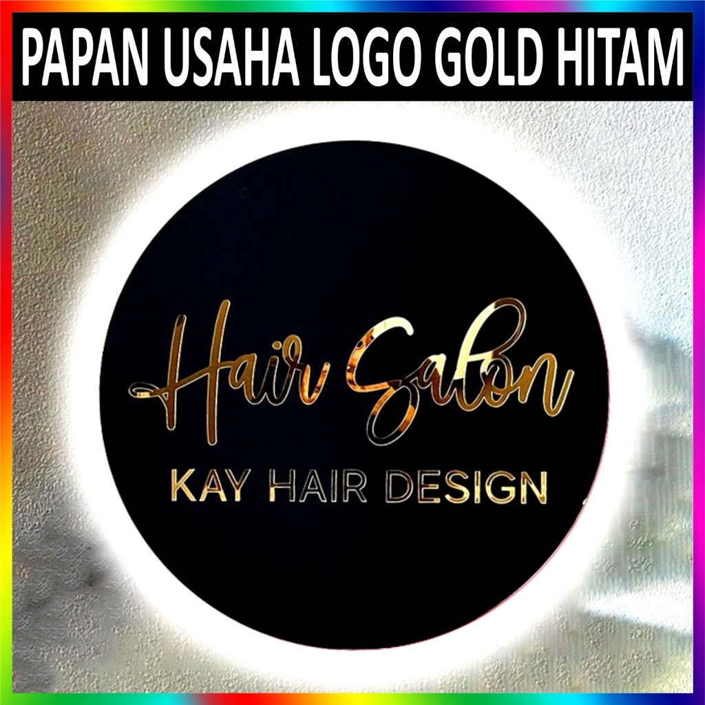Papan Logo Nama Toko Papan Usaha Bulat Hitam NYALA LED Akrilik CUSTOM Bebas Murah Cepat