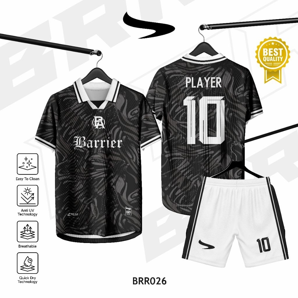 Jersey Custom Full Print Anti UV // Sepakbola // Futsal // Jersey Hitam Putih