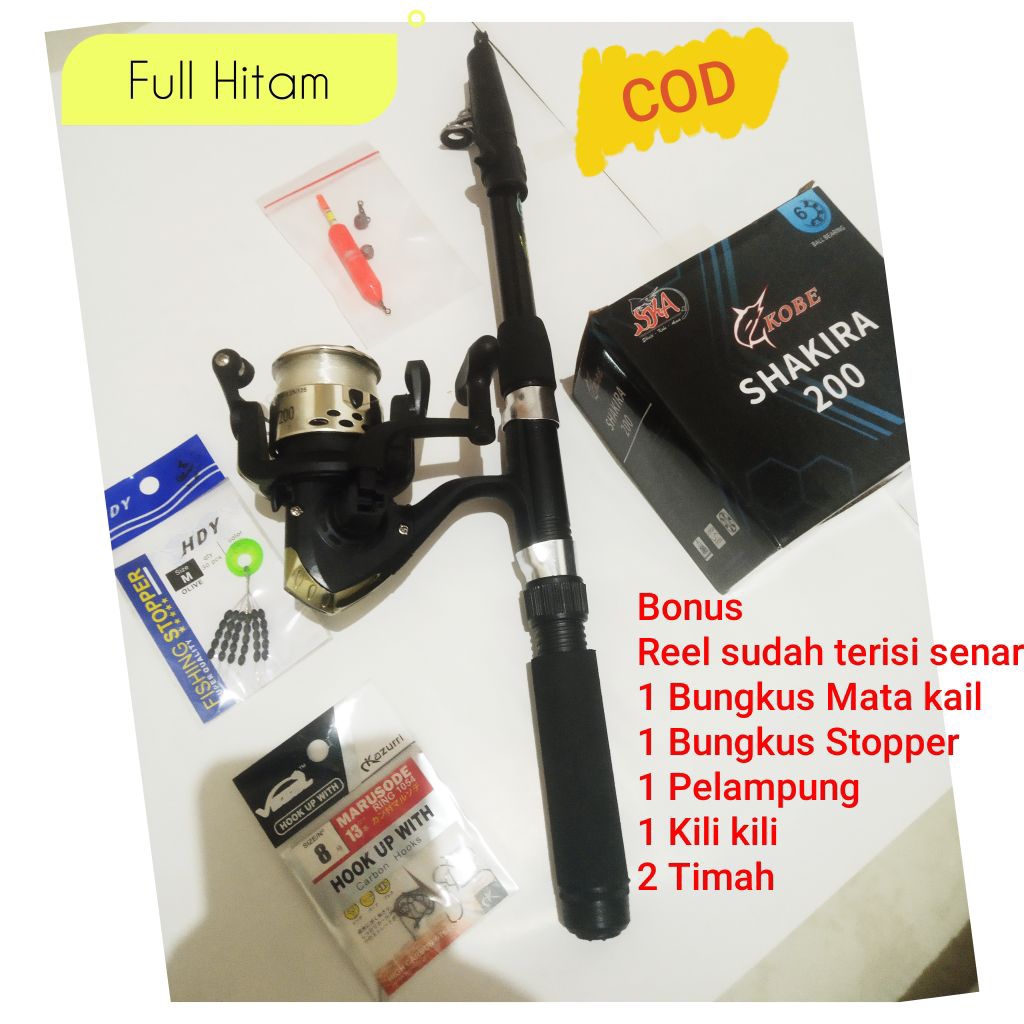 Pancingan SET, Paket Murah Joran panjang 150cm + Reel SHAKIRA 200 6 Ball Bearings + Bonus SENAR, Ase