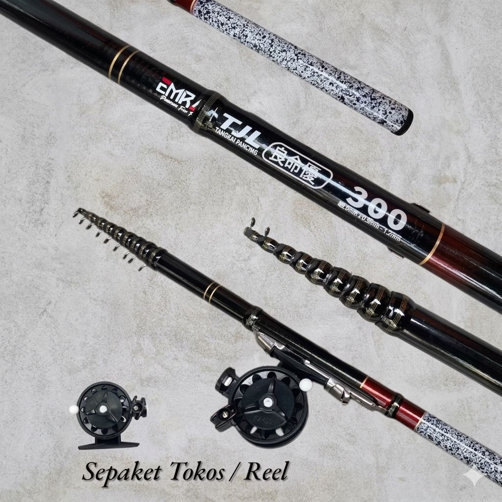 Tegek Joran Emran Orca TJL Kolong Ruas Pendek 180 210 240 270 300 360 450 Set Reel Tokos Kaku