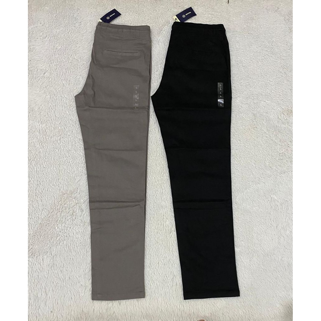 Celana chinos/katun pria pinggang karet