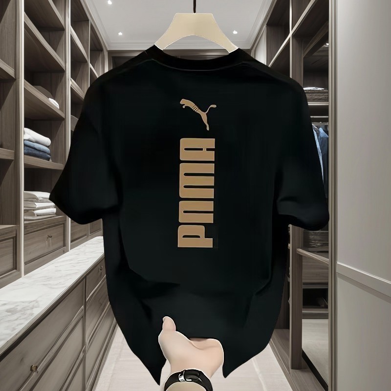 COD Kaos Puma Hitam Lengan Pendek Logo Puma Emas Desain Sporty Unisex baju kaos oversize pria