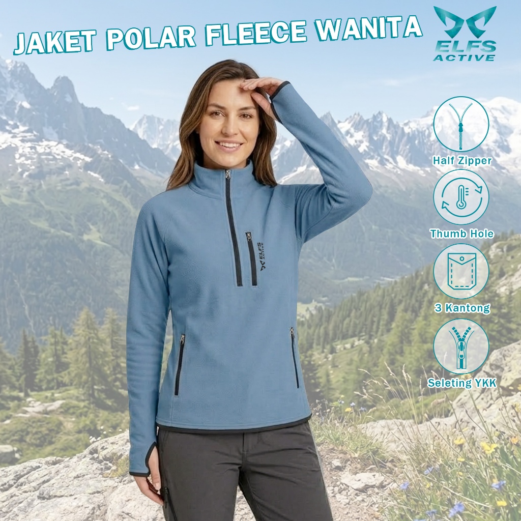 Elfs Active Jaket Polar Fleece Wanita | Midlayer Outdoor Jacket Winter Wear