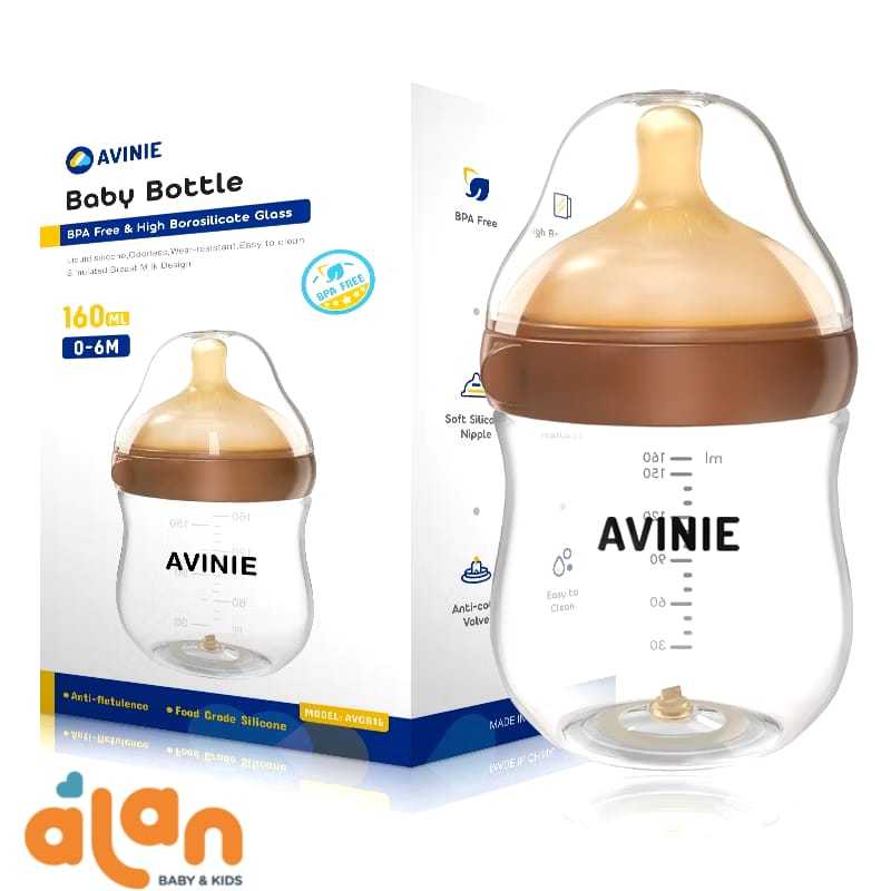 AVINIE Dot Bayi Botol Susu Kaca Anti Kolik Botol BPA Free Wide Neck Botol Susu Bayi