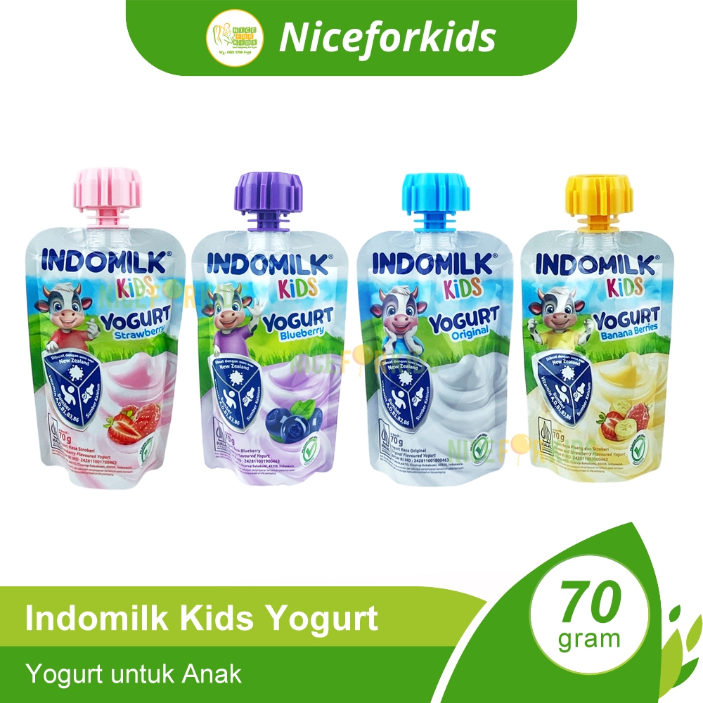 Indomilk Kids Yogurt 70gr Varian Original / Blueberry / Strawberry / Banana Berries