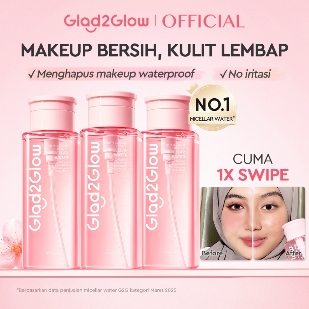 [HOT SALE]Glad2Glow Cherry Blossom Micellar Water 300ml Untuk Semua Kulit Lembut cleansing oil Pengh