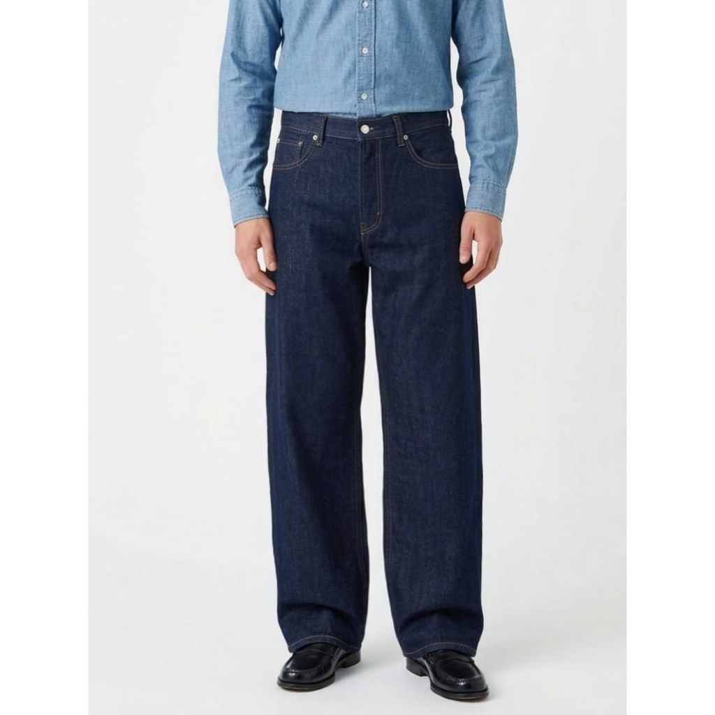 MUJI JAPAN DENIM RELAXED WIDE FIT DARK INDIGO BLUE JEANS (30-31)