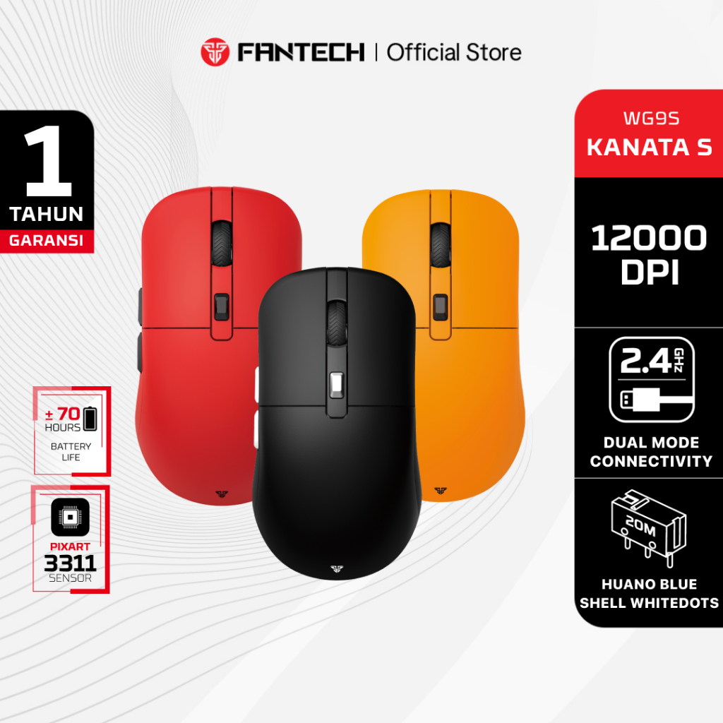 Fantech KANATA WIRELESS Mouse Gaming Wireless RGB Macro WG9 WG9s DPI 12.000