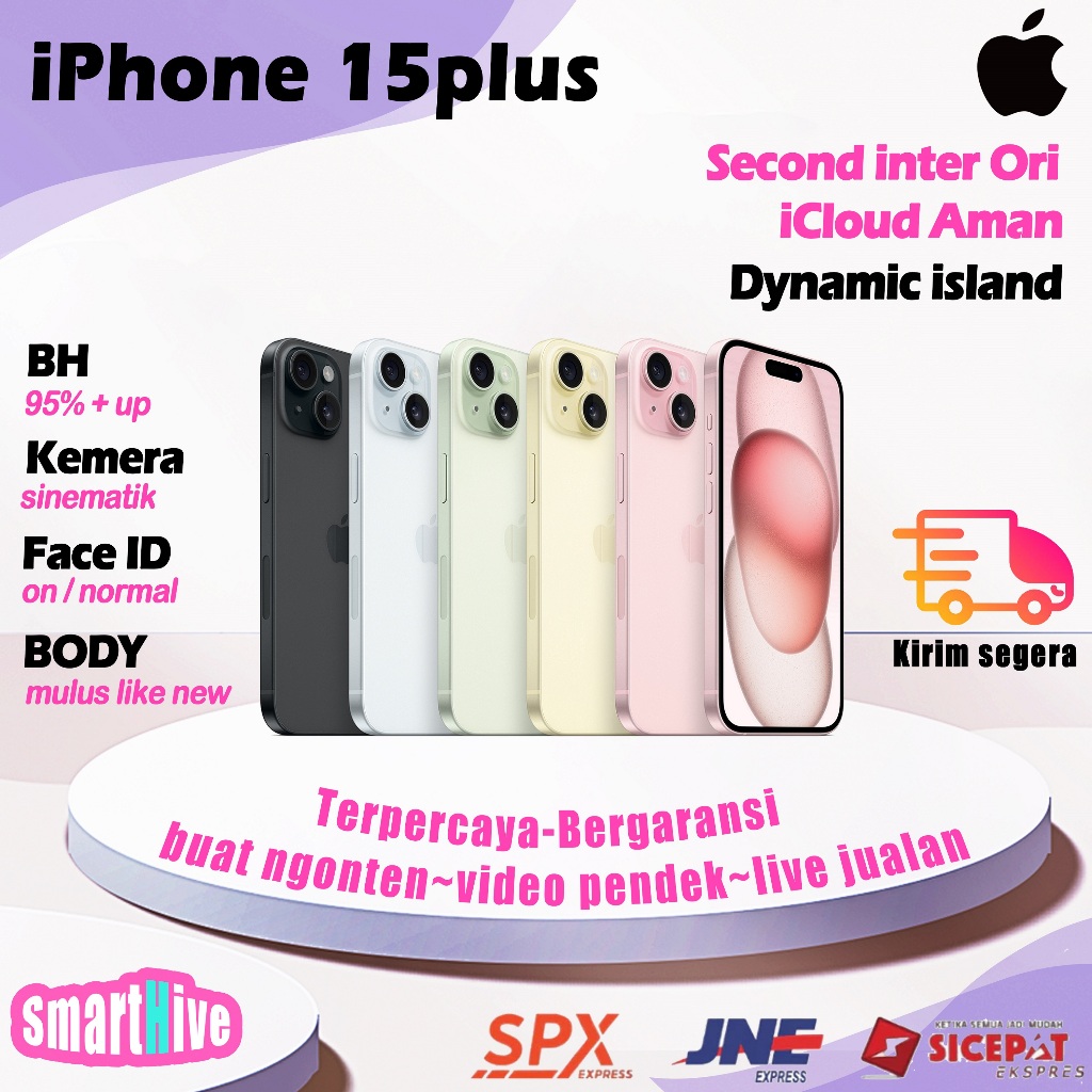IPHONE 15 PLUS 128GB 256GB SECOND ORIGINAL INTER FULLSET MULUS GOOD CONDITIONS BH 95+ WIFI ONLY