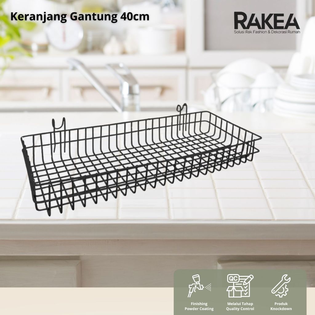 Keranjang Besi Panjang 40cm - Keranjang Gantung Estetik - Keranjang Besi - Rak Penyimpanan - Rak Fun