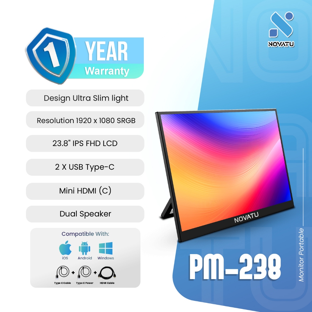 Monitor Portable Gaming Novatu 23,8" IPS FHD 1080P 120Hz 95% SRGB Portable Monitor Dual Audio