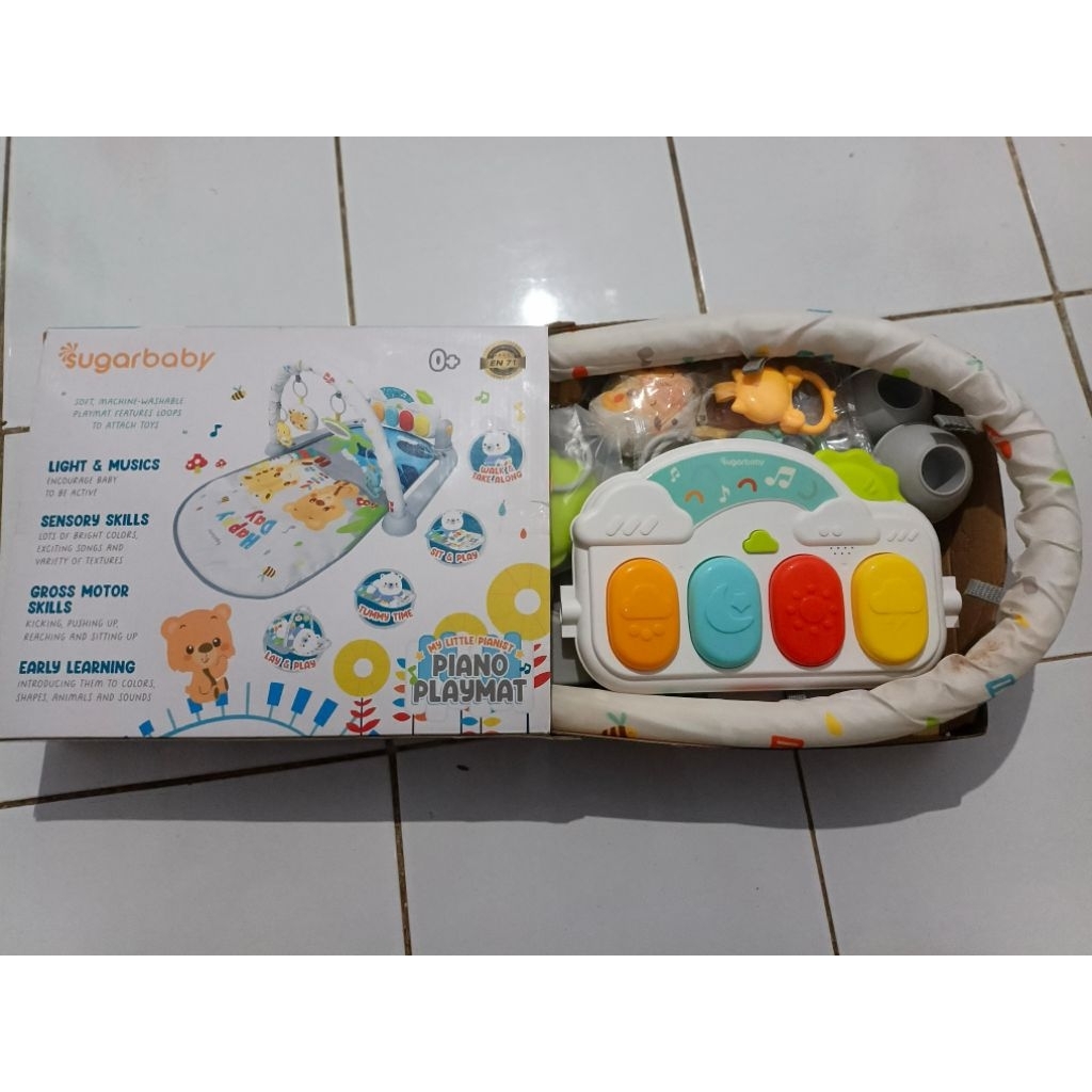 Preloved Mainan Bayi Sugar Baby Piano Playmat warna abu