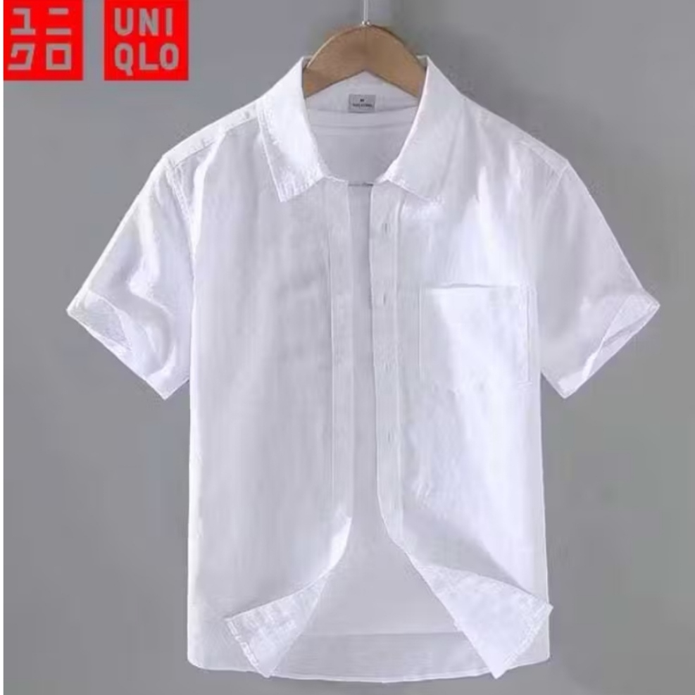 uniqlo kemeja polos lengan pendek pria slimfit atasan ukuran jumbo casual