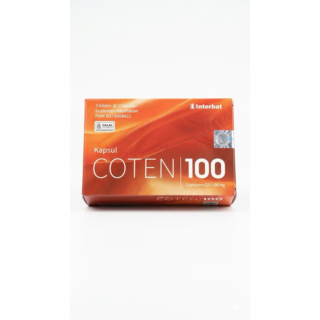COTEN 100 Coenzyme Q10 100mg Interbat Asli BPOM | Suplemen Jantung Energi Antioksidan | 1 Box 30 Kap