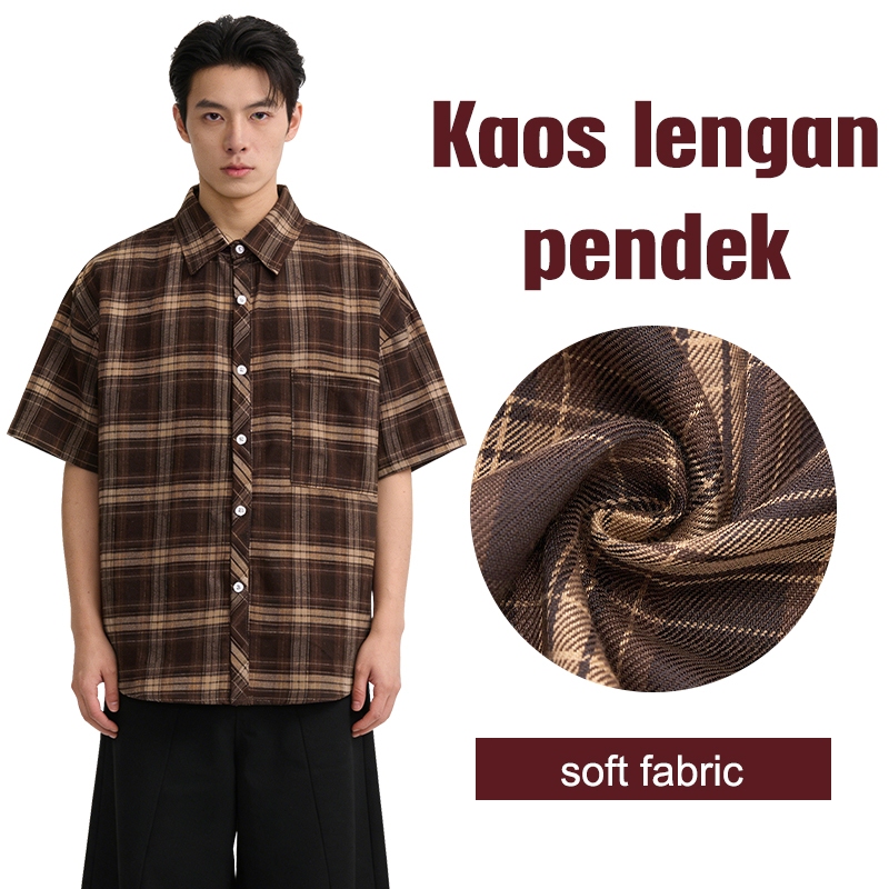 LW-Kameja planel pria Baju kemeja flanel Pria Premium Kemeja flanel pria pendek Murah Korean style